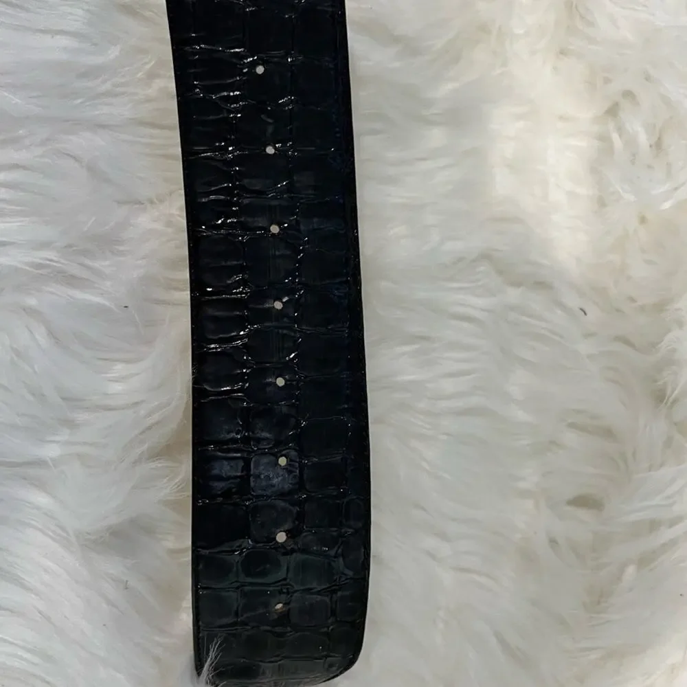Sally Gissing London Black Embossed Leather Belt Italy Silver Buckle 30/75